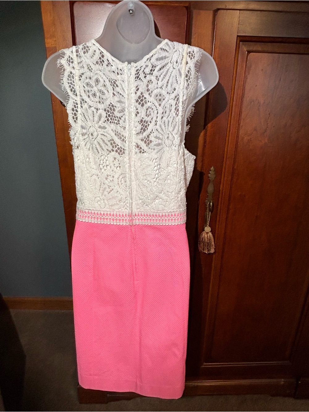 Lilly Pulitzer White Lace Bodice Pink A-Line Midi Dress - Picture 5 of 10